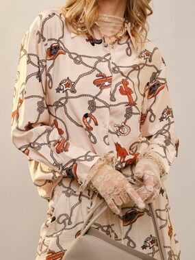 NWT Western Rope & Rodeo Printed Button-Down Shirt Sz M